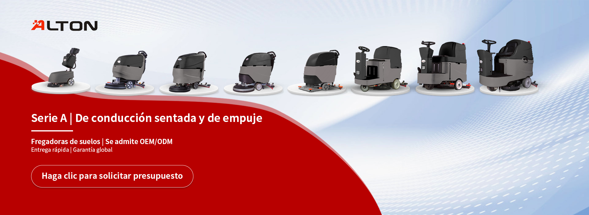 A Series | De conducción sentada y de empuje Fregadoras de suelos | OEM/ODM disponible Entrega rápida | Garantía mundial